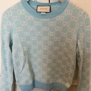 Gucci Light Blue Bow Motif Sweater